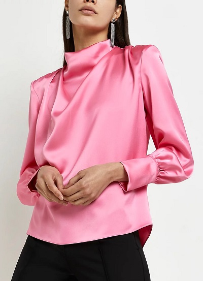 Pink satin formal wear cowl top design