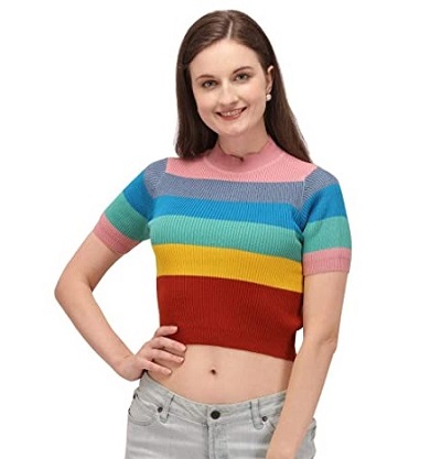 Rainbow colored t-shirt style top