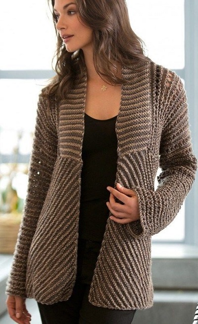 Ribbed Pattern Front Open Ladies Cardigan
