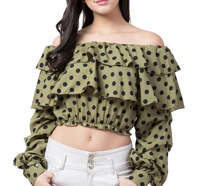 Ruffled full sleeves cropped women’s top style