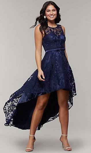 Satin And Lace Navy Blue Sleeveless Dress For Evening Functions