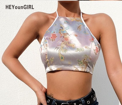 Satin printed Halter style crop top design