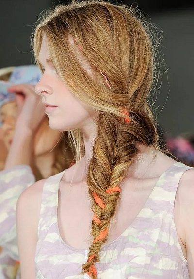 Side Fishtail Braid With Ribbon