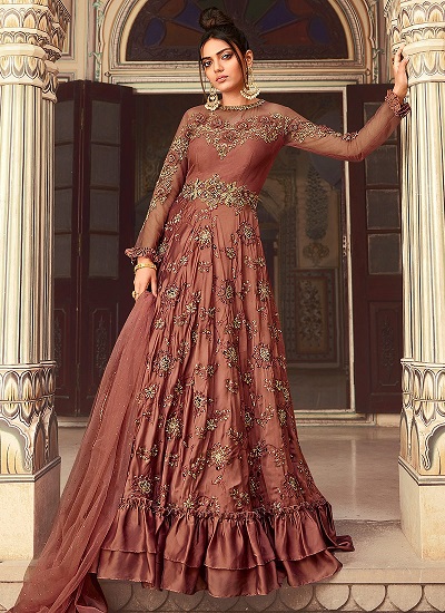 Silk Chanderi Gown For Parties And Weddings