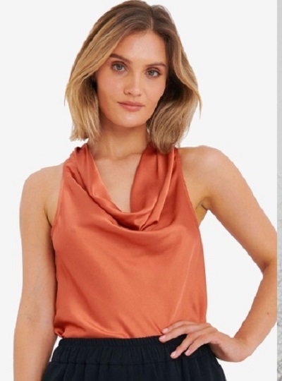 Simple cowl neckline Halter style Orange top