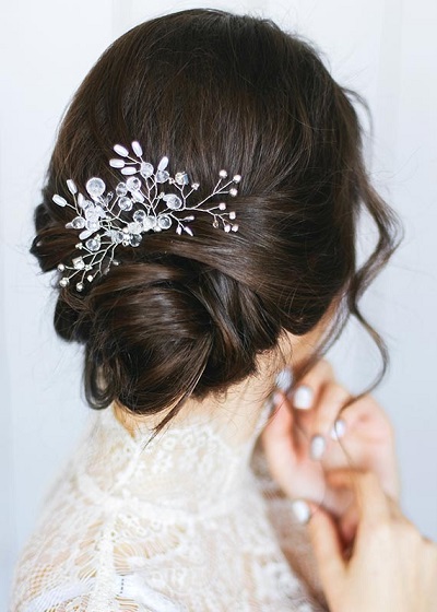 Simple twisted bun with hair jewelery style