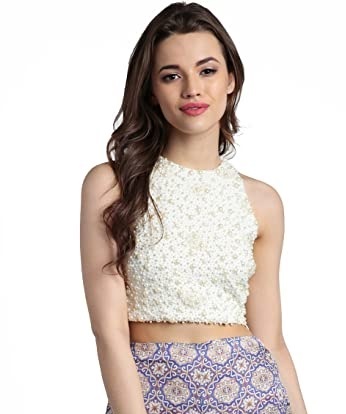 Sleeveless Pearl embellished crop top design