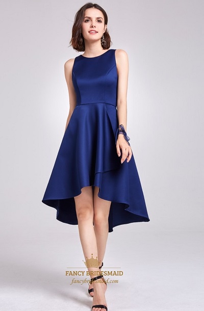 Stylish Blue Satin Simple Dress