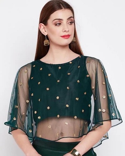 Stylish net Cape style crop top design