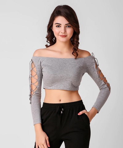 Stylish off shoulder crop top with full sleeves
