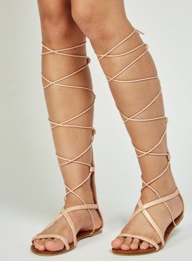 Tan Lace Up Flat Gladiator Sandal For Women