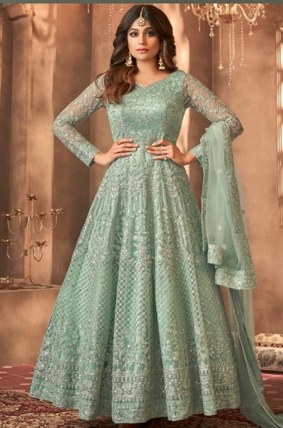 Thread Work Mint Green Anarkali Gown