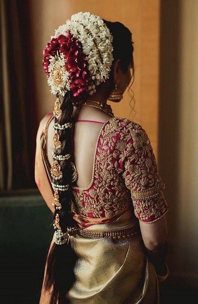 Traditional south Indian bridal braided hairstyle