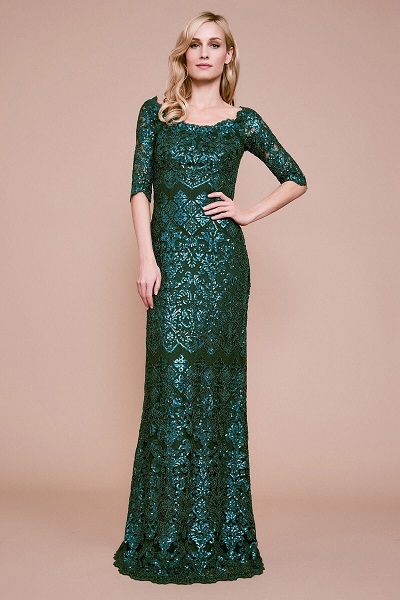Turquoise And Black Long Lace Designer Dress