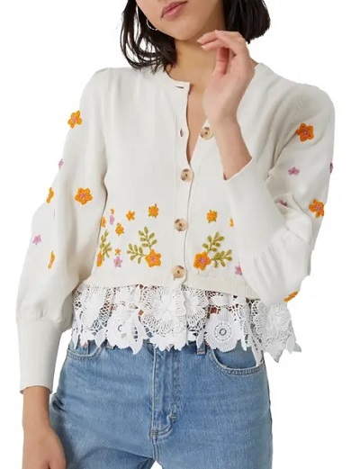 Very Short Full Sleeves Embroidered Cardigan Pattern