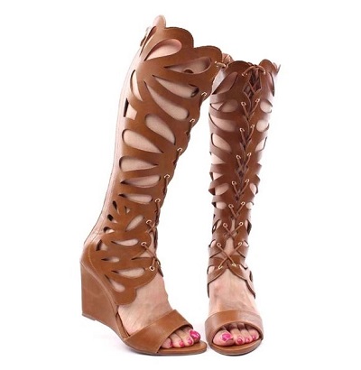 Wedge Heeled Brown Gladiator Style Shoe