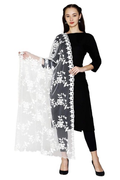 White net embroidered Dupatta design