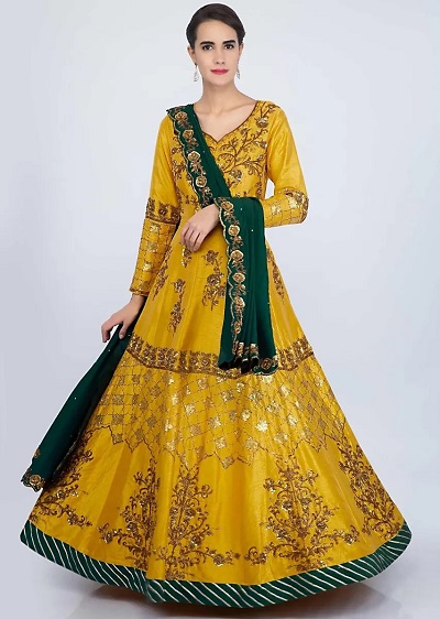 Yellow Silk Latest Gown For Wedding