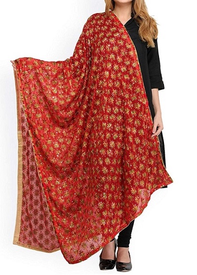 Stylish Phulkari work Dupatta design