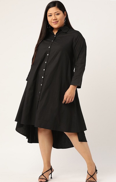 Black Solid A Line Dress For Plus Size
