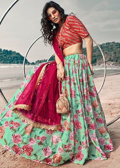 Blue Floral Printed Lehenga