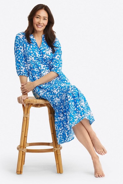 Blue cotton floral print dress