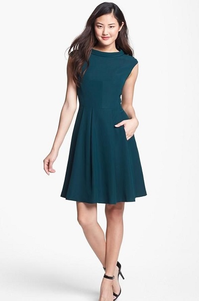 Boat neckline short fit and flare dress design