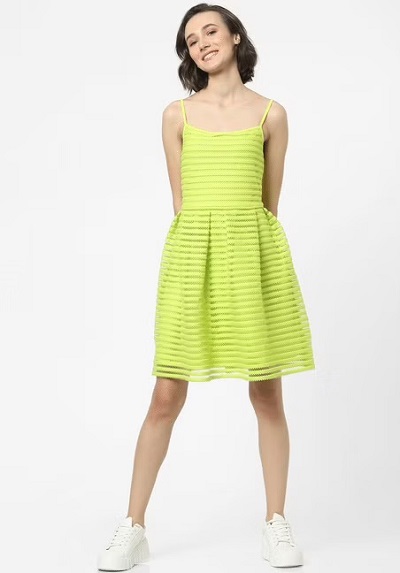 Box pleated solid fit and flare dress