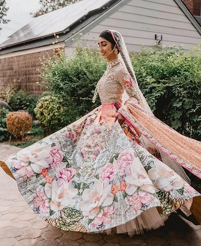 Bridal flower floral printed lehenga pattern