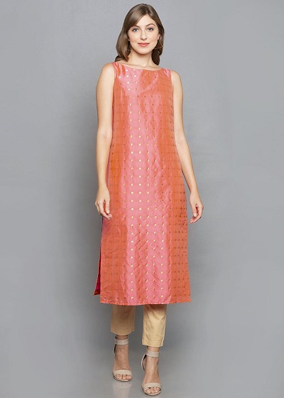 Chanderi Silk Sleeveless Kurti Design For Women