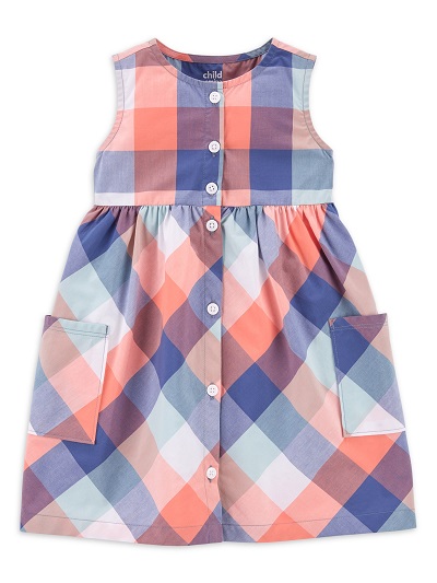 Check printed sleeveless frock dress for babies