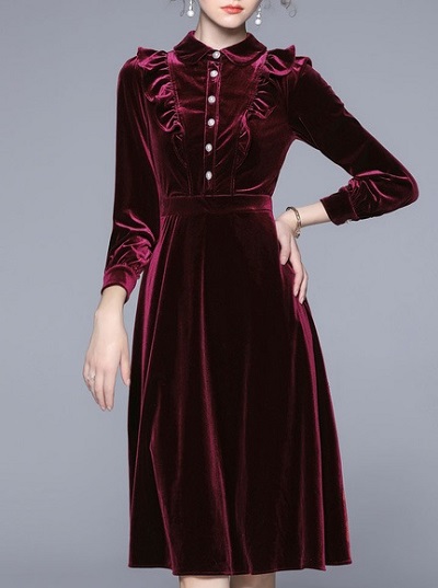 Colored Velvet Short Dress For Women