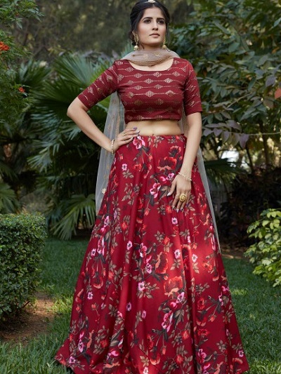 Cotton floral lehenga with cotton blouse