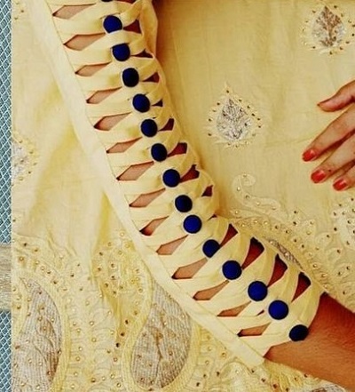 Cutwork and button sleeves kurti design