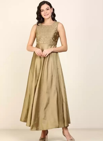 Dull gold cotton Maxi dress