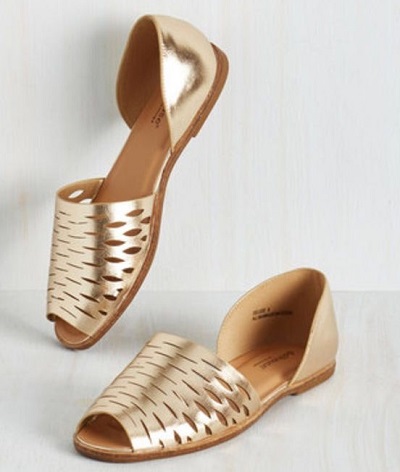 Flat Golden Sandal with Cut work