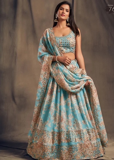 Floral print lehenga for wedding