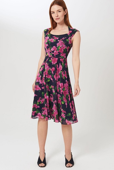 Floral printed Georgette fit and flare dress