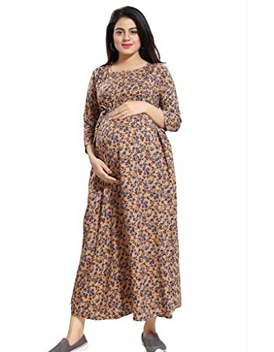 Floral printed long Maternity dress