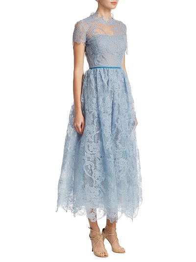 Full Flared Blue Lace Dress Pattern