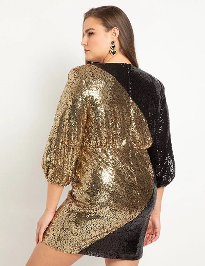 Gold And Black Sequin Studded Dress