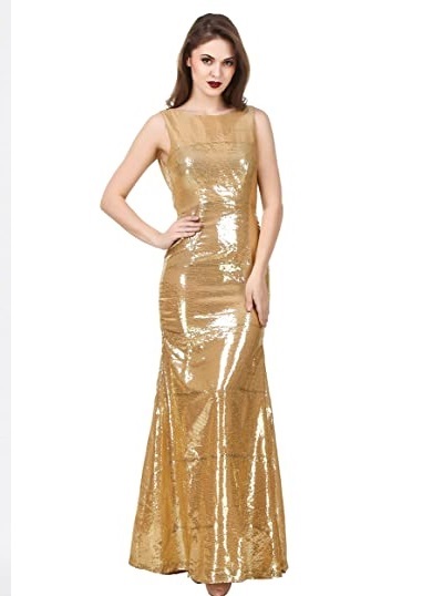 Gold Boat Neck Mermaid Gown