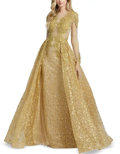 Golden Lace Fabric Gown Design