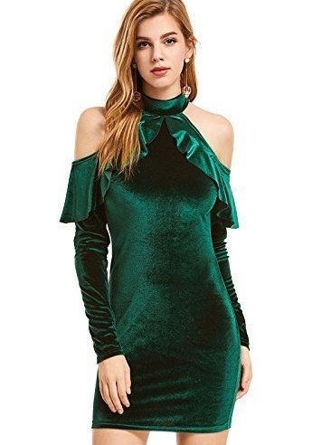 Halter style cold shoulder velvet dress design