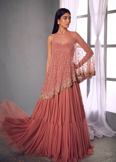 Heavily embellished Cape Tiered gown