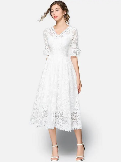 Ivory White Lace Dress Design
