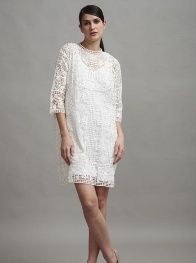 Ivory White Lace Dress With Straight Cut