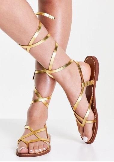 Ladies Flat Golden Sandal With Strap
