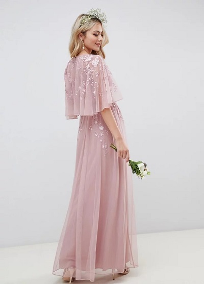 Long A Line Dress With Shoulder Cape