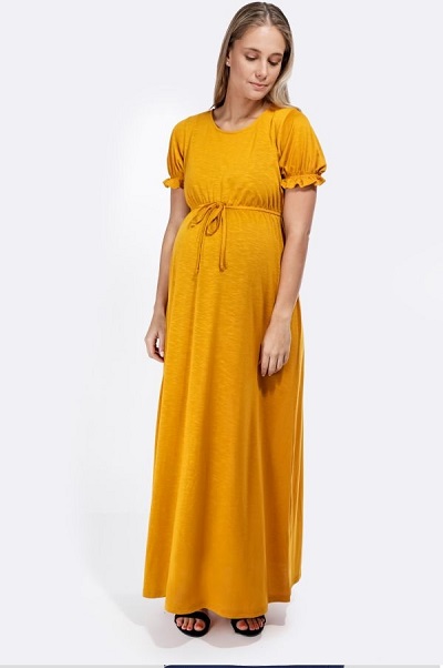 Long Cotton Yellow Dress For Pregnant Ladies